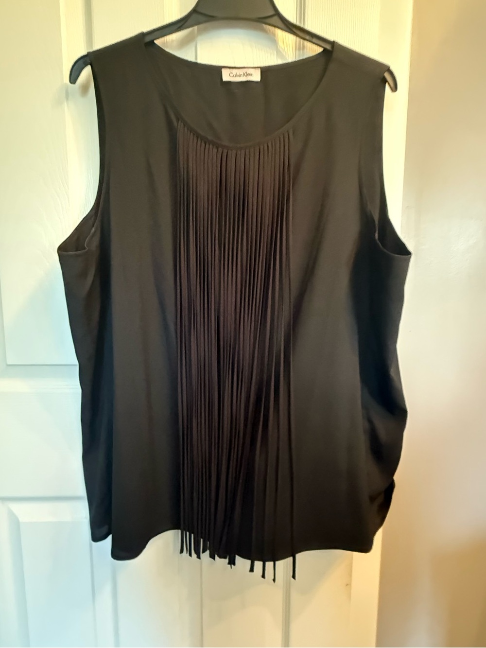 Calvin Klein Black Sleeveless Top with Front Fringe